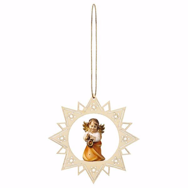Immagine di Angelo con lanterna cornice Stella 12 cm addobbo legno albero di Natale