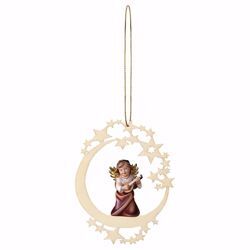 Picture of Guardian Angel with lute and Moon Frame Diam. cm 12 (4,7 inch) Christmas Tree wooden Decoration painted with oil colours Val Gardena