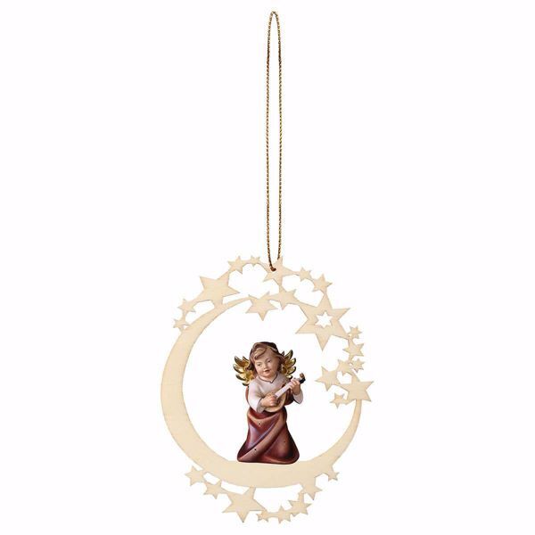 Immagine di Angelo con liuto cornice Luna 12 cm addobbo legno albero di Natale