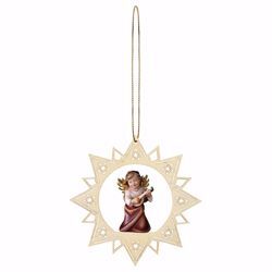 Picture of Guardian Angel with lute and Star Frame Diam. cm 12 (4,7 inch) Christmas Tree wooden Decoration painted with oil colours Val Gardena