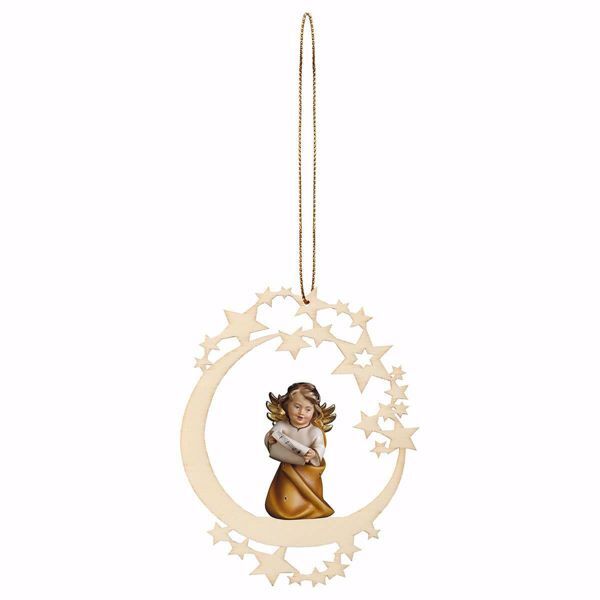 Immagine di Angelo con note cornice Luna 12 cm addobbo legno albero di Natale