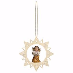 Picture of Guardian Angel with notes and Star Frame Diam. cm 12 (4,7 inch) Christmas Tree wooden Decoration painted with oil colours Val Gardena