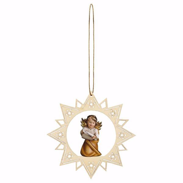 Immagine di Angelo con note cornice Stella 12 cm addobbo legno albero di Natale