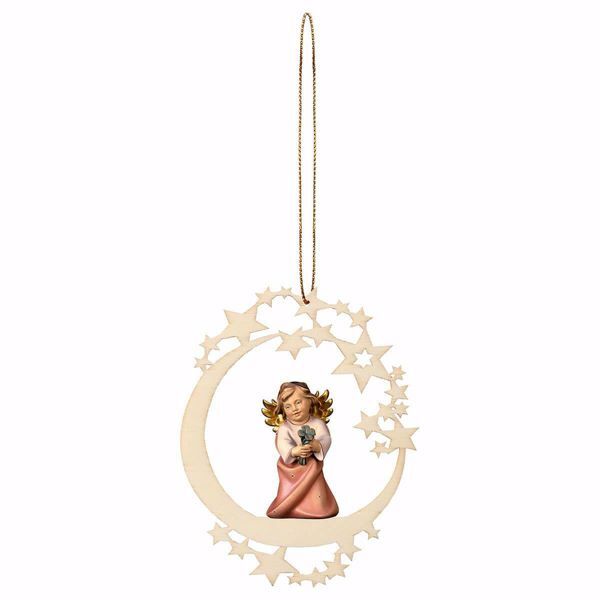 Immagine di Angelo con quadrifoglio cornice Luna 12 cm addobbo legno albero di Natale
