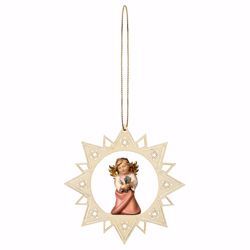 Picture of Guardian Angel with cloverleaf and Star Frame Diam. cm 12 (4,7 inch) Christmas Tree wooden Decoration painted with oil colours Val Gardena