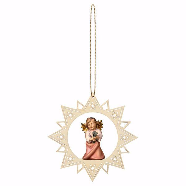 Immagine di Angelo con quadrifoglio cornice Stella 12 cm addobbo legno albero di Natale