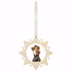 Picture of Guardian Angel with gift and Star Frame Diam. cm 12 (4,7 inch) Christmas Tree wooden Decoration painted with oil colours Val Gardena
