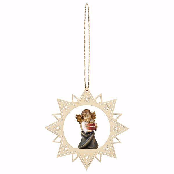 Immagine di Angelo con regalo cornice Stella 12 cm addobbo legno albero di Natale