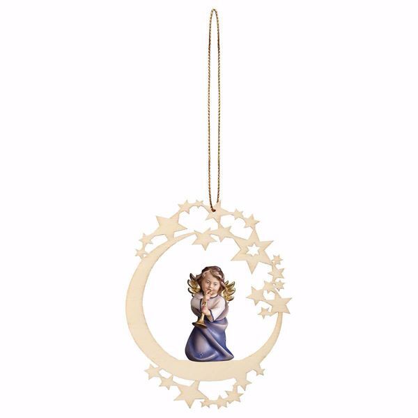 Immagine di Angelo con trombone cornice Luna 12 cm addobbo legno albero di Natale