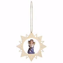 Picture of Guardian Angel with trombone and Star Frame Diam. cm 12 (4,7 inch) Christmas Tree wooden Decoration painted with oil colours Val Gardena