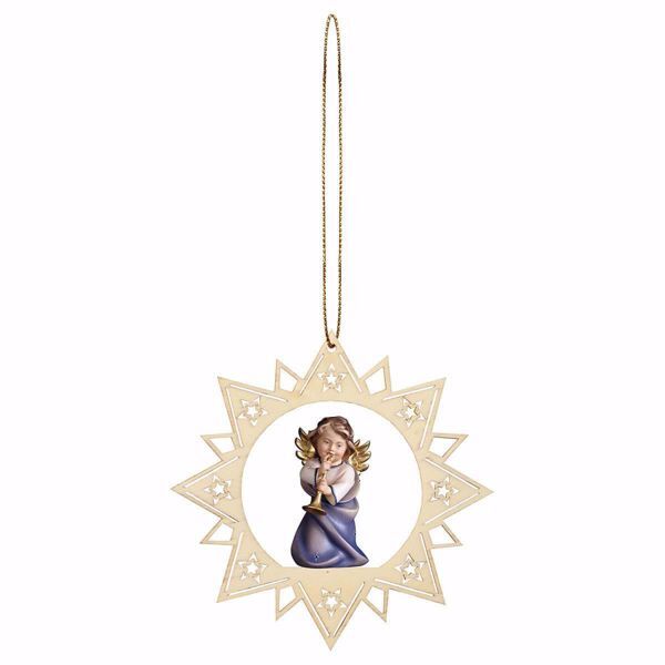 Immagine di Angelo con trombone cornice Stella 12 cm addobbo legno albero di Natale