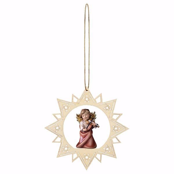 Picture of Guardian Angel with violin and Star Frame Diam. cm 12 (4,7 inch) Christmas Tree wooden Decoration painted with oil colours Val Gardena