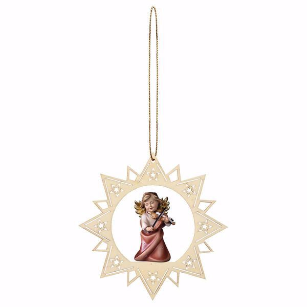 Immagine di Angelo con violino cornice Stella 12 cm addobbo legno albero di Natale