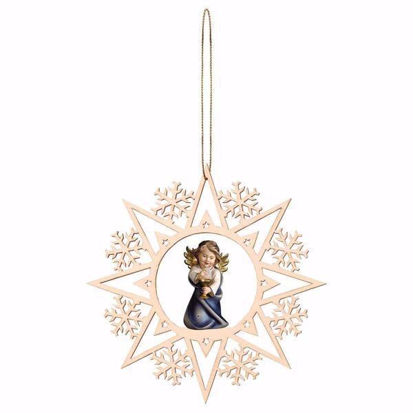 Immagine di Angelo con calice Fiocco Neve 15 cm addobbo legno albero di Natale
