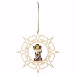 Picture of Guardian Angel with Bells and Hearts Frame Diam. cm 15 (5,9 inch) Christmas Tree wooden Decoration painted with oil colours Val Gardena