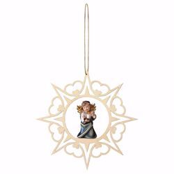 Picture of Guardian Angel with candle and Hearts Frame Diam. cm 15 (5,9 inch) Christmas Tree wooden Decoration painted with oil colours Val Gardena