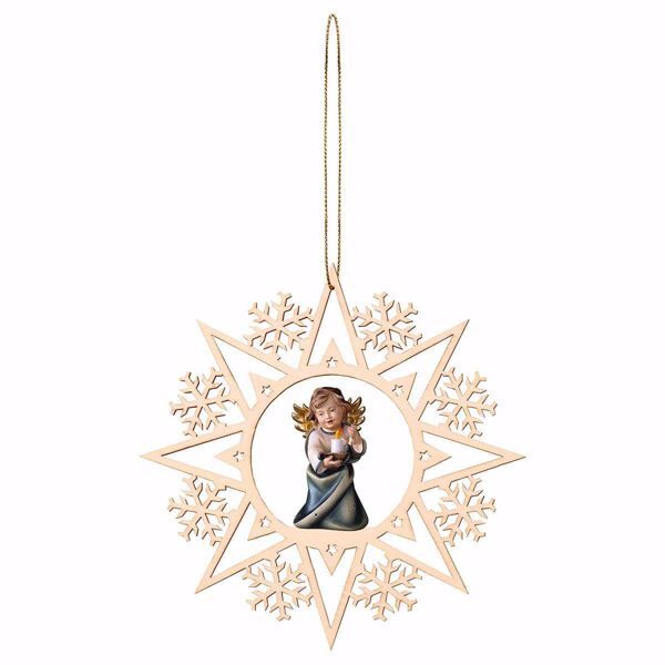 Immagine di Angelo con candela Fiocco Neve 15 cm addobbo legno albero di Natale