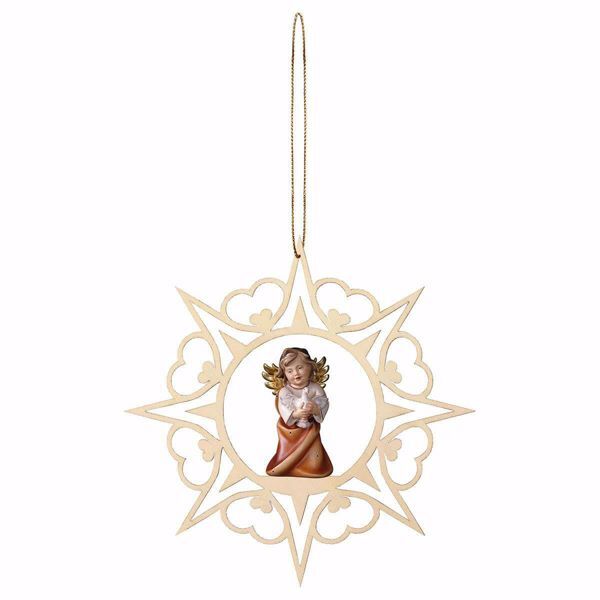 Imagen de Ángel con paloma y marco Corazones 15 cm adorno madera árbol de Navidad