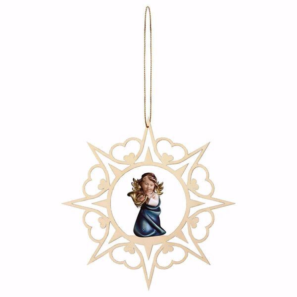 Immagine di Angelo con corno cornice Cuori 15 cm addobbo legno albero di Natale