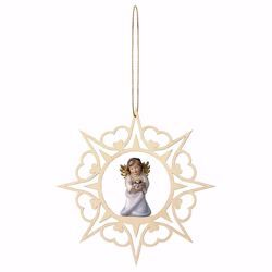Picture of Guardian Angel with heart and Hearts Frame Diam. cm 15 (5,9 inch) Christmas Tree wooden Decoration painted with oil colours Val Gardena