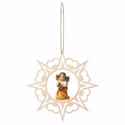 Picture of Guardian Angel with lantern and Hearts Frame Diam. cm 15 (5,9 inch) Christmas Tree wooden Decoration painted with oil colours Val Gardena