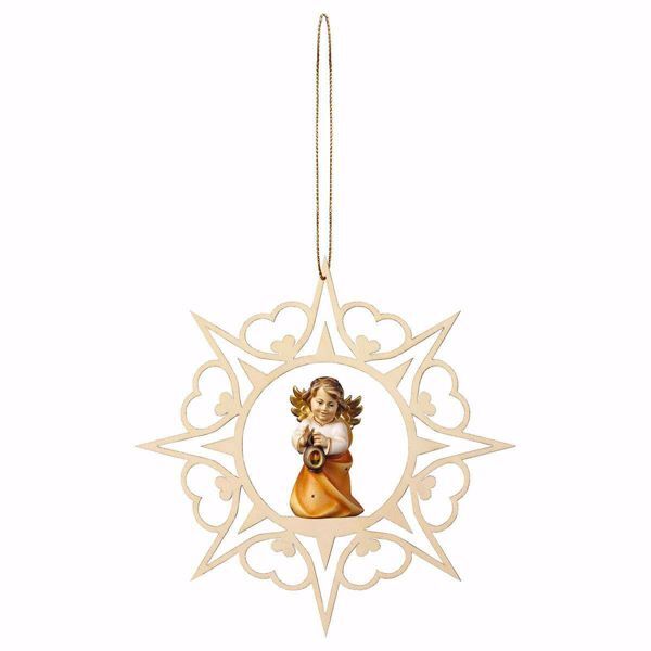 Picture of Guardian Angel with lantern and Hearts Frame Diam. cm 15 (5,9 inch) Christmas Tree wooden Decoration painted with oil colours Val Gardena