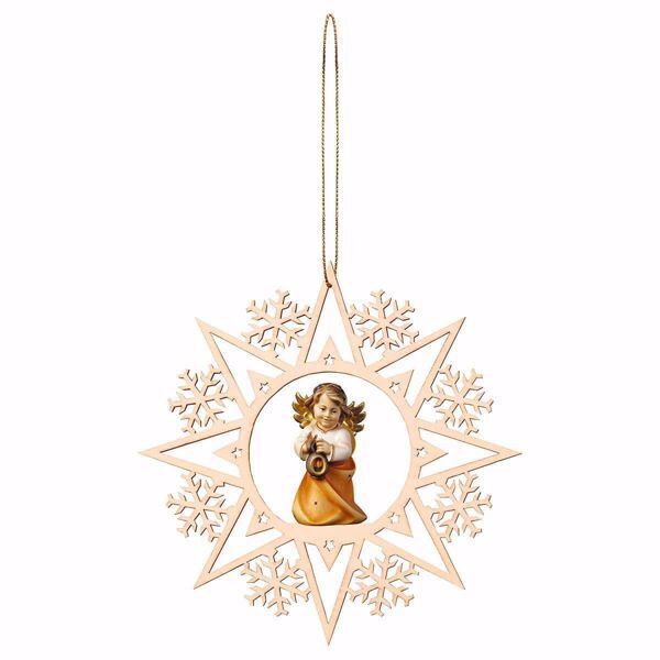 Immagine di Angelo con lanterna Fiocco Neve 15 cm addobbo legno albero di Natale
