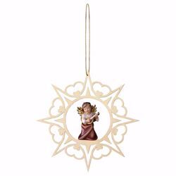 Picture of Guardian Angel with lute and Hearts Frame Diam. cm 15 (5,9 inch) Christmas Tree wooden Decoration painted with oil colours Val Gardena