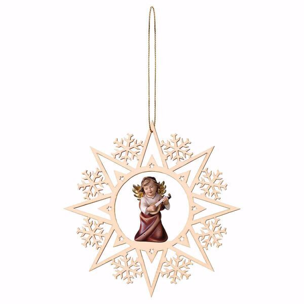 Immagine di Angelo con liuto Fiocco Neve 15 cm addobbo legno albero di Natale