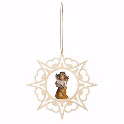 Picture of Guardian Angel with notes and Hearts Frame Diam. cm 15 (5,9 inch) Christmas Tree wooden Decoration painted with oil colours Val Gardena