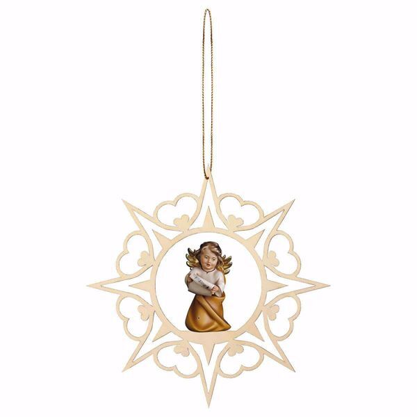 Immagine di Angelo con note cornice Cuori 15 cm addobbo legno albero di Natale