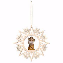 Picture of Guardian Angel with notes and Snow Flakes Frame Diam. cm 15 (5,9 inch) Christmas Tree wooden Decoration painted with oil colours Val Gardena