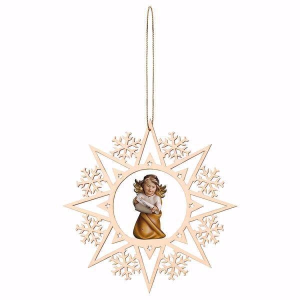 Immagine di Angelo con note Fiocco Neve 15 cm addobbo legno albero di Natale