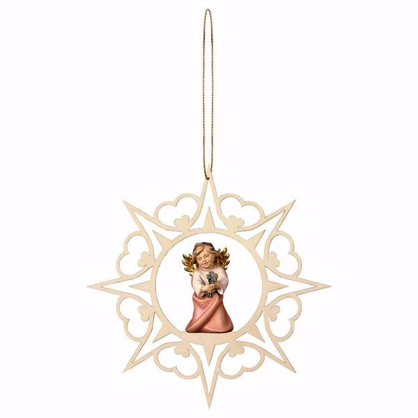 Immagine di Angelo con quadrifoglio cornice Cuori 15 cm addobbo legno albero di Natale