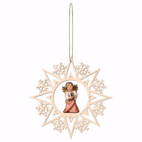 Immagine di Angelo con quadrifoglio Fiocco Neve 15 cm addobbo legno albero di Natale