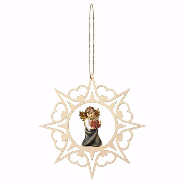 Immagine di Angelo con regalo cornice Cuori 15 cm addobbo legno albero di Natale