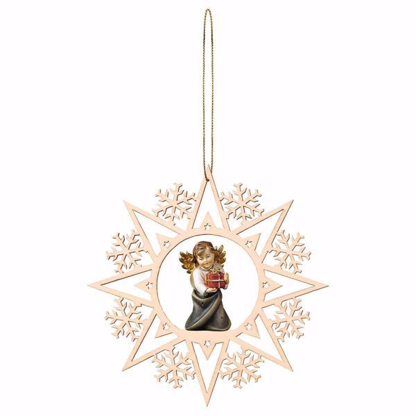 Immagine di Angelo con regalo Fiocco Neve 15 cm addobbo legno albero di Natale