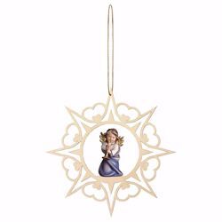 Picture of Guardian Angel with trombone and Hearts Frame Diam. cm 15 (5,9 inch) Christmas Tree wooden Decoration painted with oil colours Val Gardena