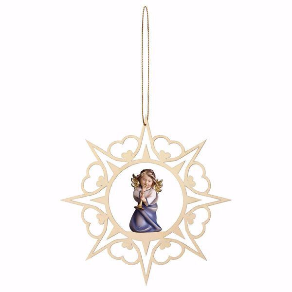 Immagine di Angelo con trombone cornice Cuori 15 cm addobbo legno albero di Natale