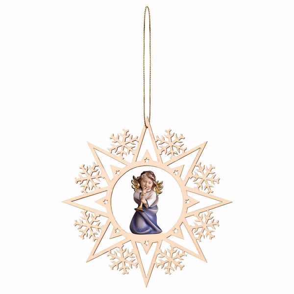 Immagine di Angelo con trombone Fiocco Neve 15 cm addobbo legno albero di Natale