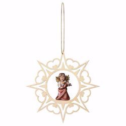 Picture of Guardian Angel with violin and Hearts Frame Diam. cm 15 (5,9 inch) Christmas Tree wooden Decoration painted with oil colours Val Gardena