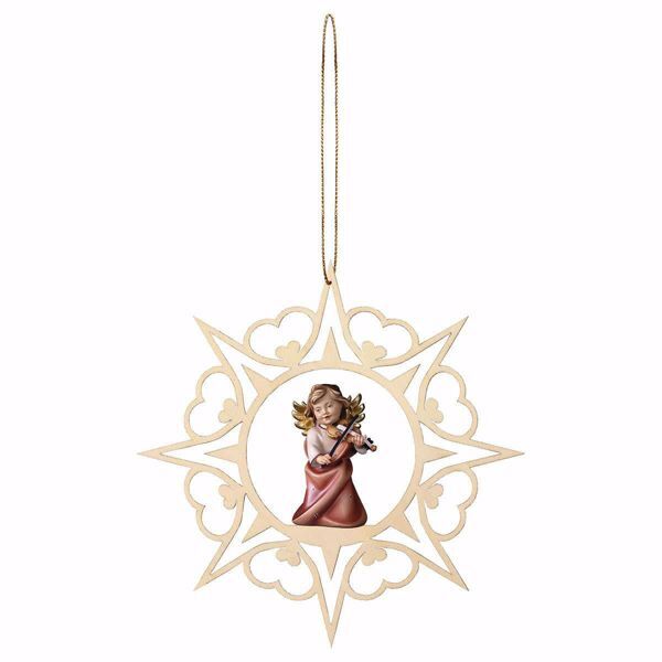 Immagine di Angelo con violino cornice Cuori 15 cm addobbo legno albero di Natale