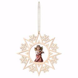Picture of Guardian Angel with violin and Snow Flakes Frame Diam. cm 15 (5,9 inch) Christmas Tree wooden Decoration painted with oil colours Val Gardena