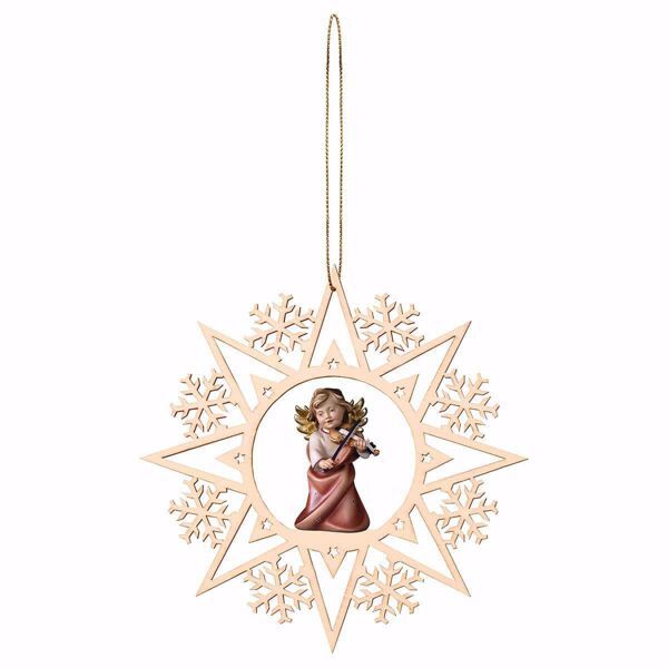 Immagine di Angelo con violino Fiocco Neve 15 cm addobbo legno albero di Natale