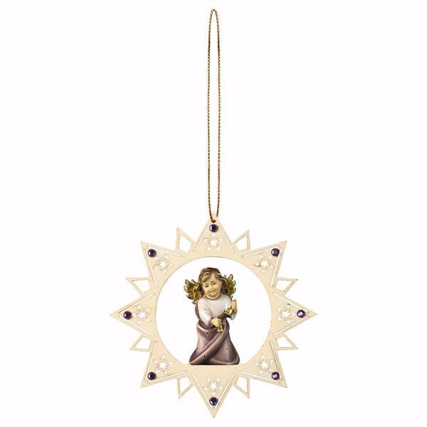 Picture of Guardian Angel with Bells Star Frame and coloured Stones Diam. cm 12 (4,7 inch) Christmas Tree wooden Decoration painted with oil colours Val Gardena