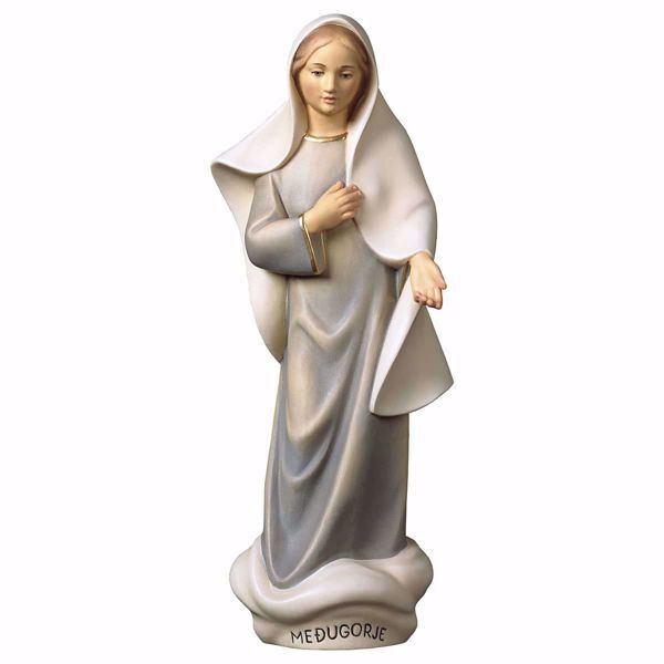 Imagen de Madonna Nuestra Señora de Medjugorje Moderna cm 23 (9,1 inch) Estatua pintada al óleo madera Val Gardena