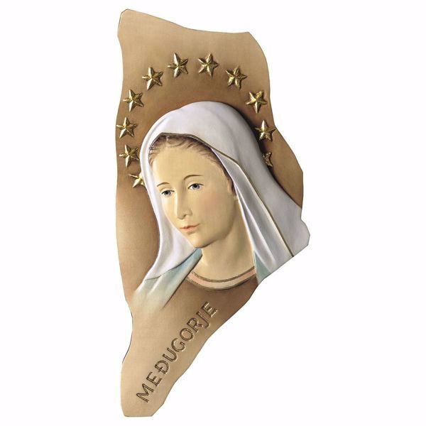 Imagen de Bajorrelieve Madonna Nuestra Señora de Medjugorje con Aureola cm 24 (9,4 inch) Estatua pintada al óleo madera Val Gardena