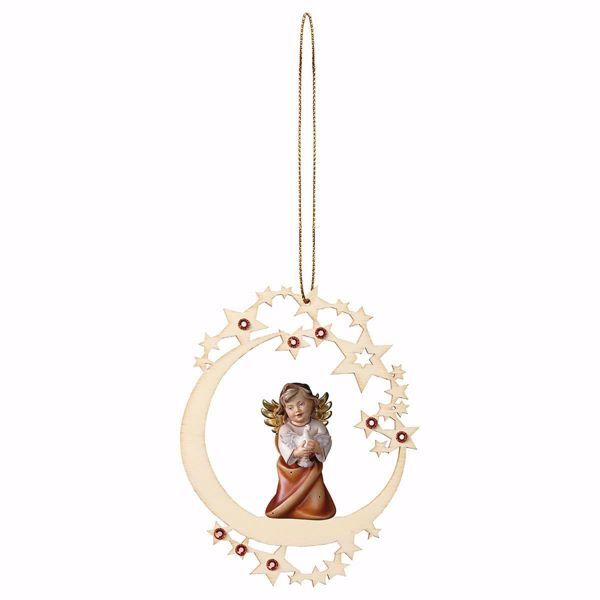 Immagine di Angelo con colomba cornice Luna e pietre 12 cm addobbo legno albero di Natale