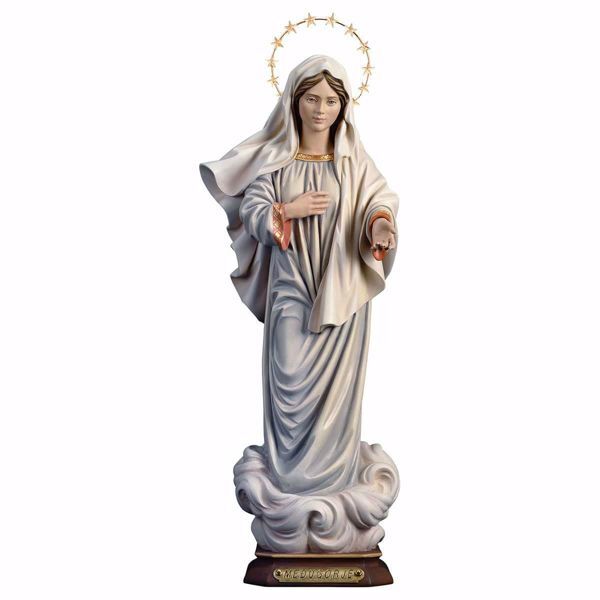 Immagine di Madonna di Medjugorje con Aureola cm 30 (11,8 inch) Statua dipinta ad olio in legno Val Gardena