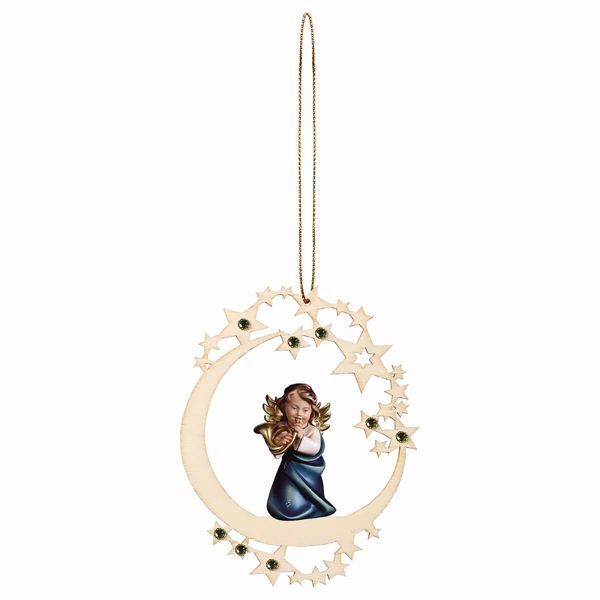 Immagine di Angelo con corno cornice Luna e pietre 12 cm addobbo legno albero di Natale